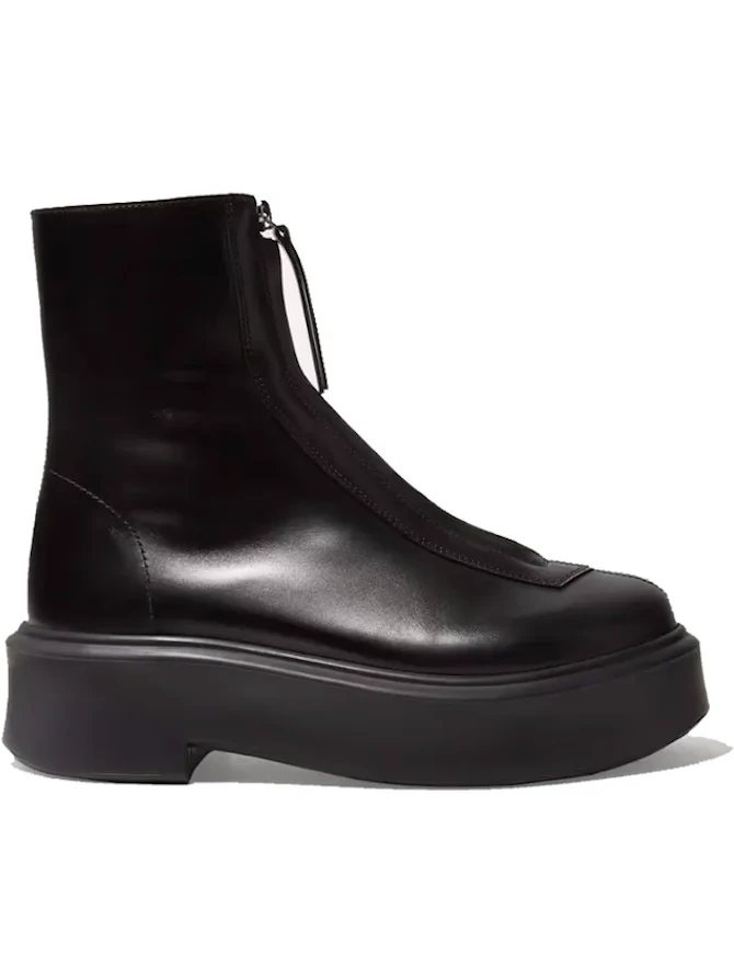 The Row Leather Zip Front Ankle Boots3