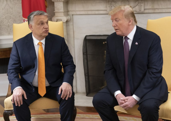 Hungary Prime Minister Viktor Orban (L) meets with President Donald Trump in the Oval Office of White House in Washington, D.C. on May 13, 2019. On Tuesday, the United States removed restrictions placed on Hungary's admission to the United States' Visa Waiver Program. File Photo by Chris Kleponis/UPI