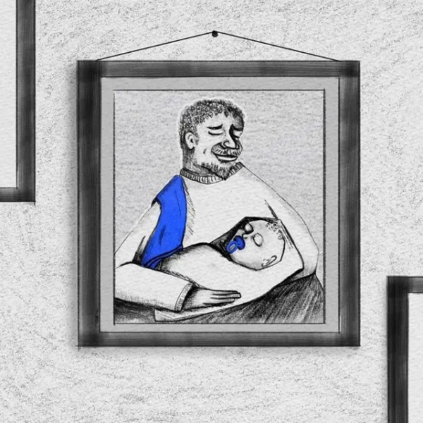 Ілюстративне зображення чоловіка, який заколисує дитину