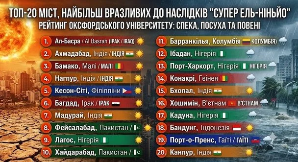 Найсерйозніше явище Ель-Ніньйо за всі часи розпочалося: 20 міст, які найбільше зазнають ударів стихії 2