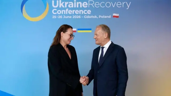 Юлія Свириденко з прем'єр-міністром Польщі Дональдом Туском на Конференції в Гданську у червні 2026 