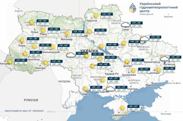 Сьогодні на території України очікується суха погода, максимальна денна температура сягне 33 градусів за Цельсієм. 2