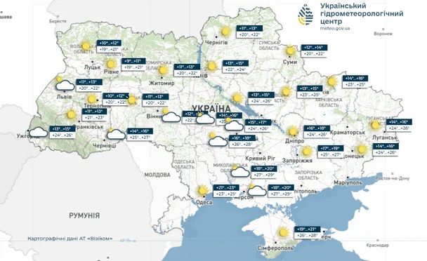 Антициклон насувається на Україну: синоптики повідомляють про погодні умови до кінця серпня – детальний прогноз (із картою) 2 Погода в Україні 25 серпня / © Укргідрометцентр